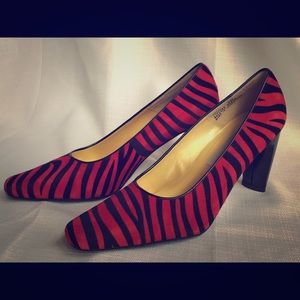 Bellini leather black & red zebra print pumps sz 8 - PRISTINE CONDITION